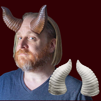 ridged costume horns, with and without makeup