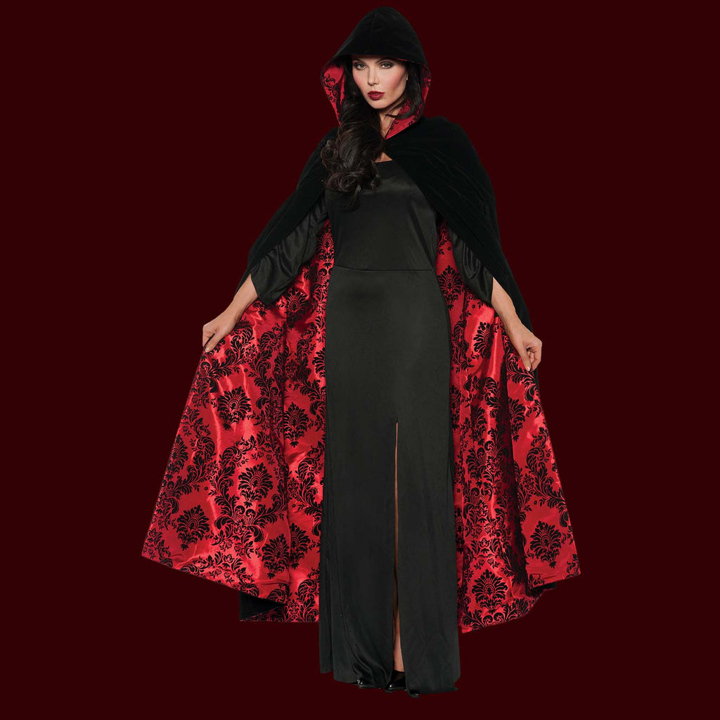 Velvet & Satin Flocked Cape Red Lining