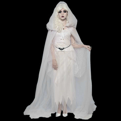 White tulle hooded cape