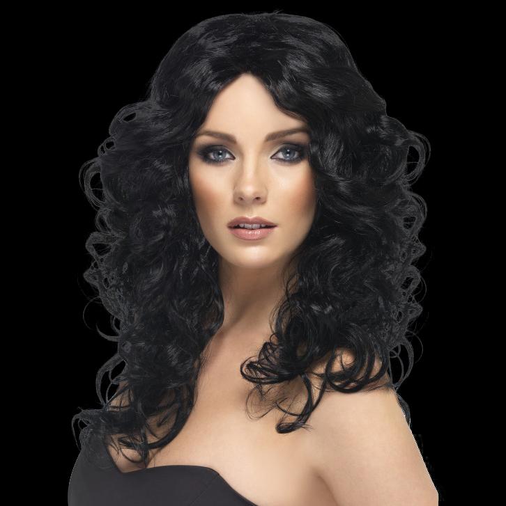 Long curly black wig