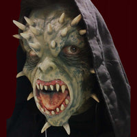 Demon creature latex costume mask with horns and teeth