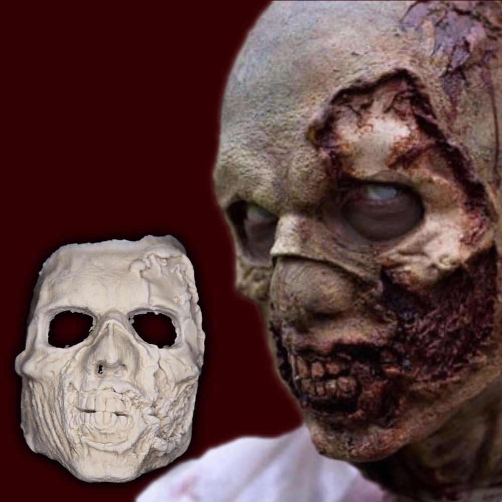 Foam latex zombie mask with partially ripped off face